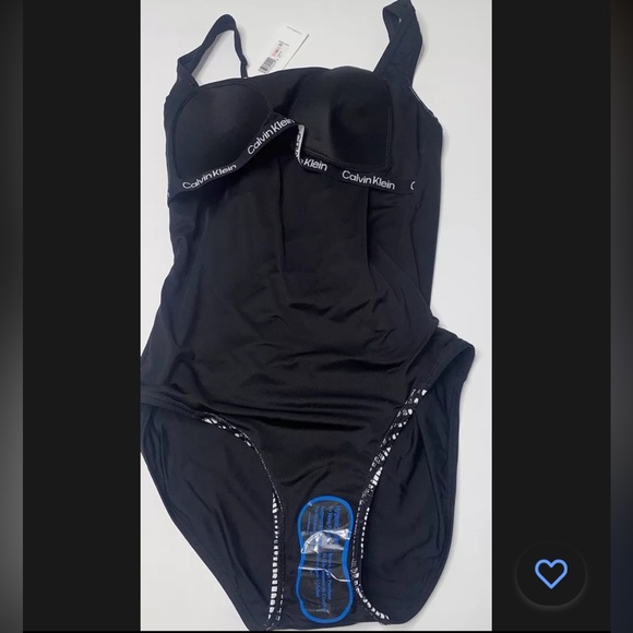 Calvin Klein Square-Neck Ruched One-Piece Swimsuit Black white size 10 - Picture 5 of 6